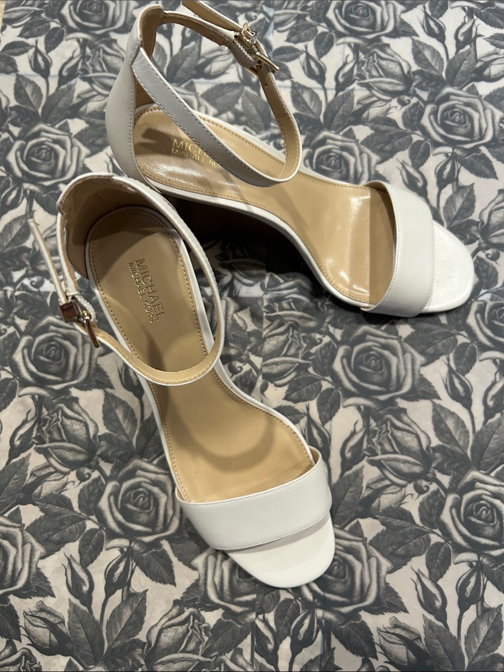 Michael Kors White Leather Open-Toe Ankle-Strap Heels